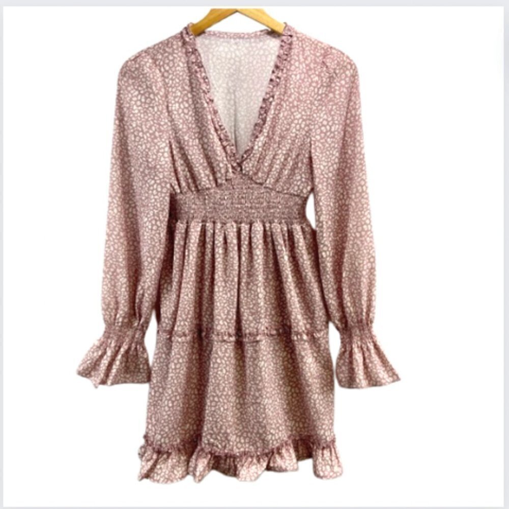 Blush Pink V-Neck Ruffle Mini Dress, S